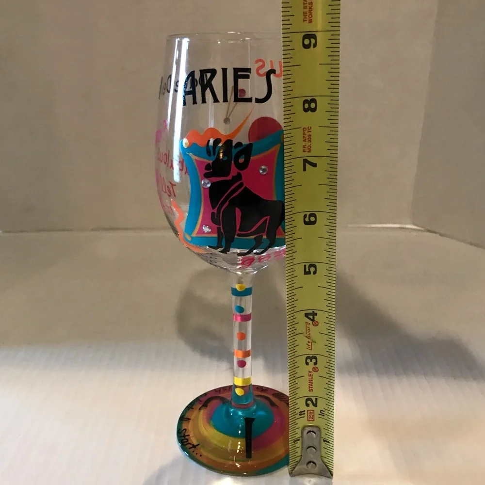 Lolita Hand Painted Wine Glass - Aries -Love My Sign 15 Oz.